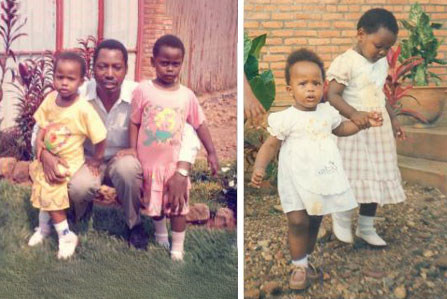 Immaculée Songa est une survivante du génocide de 1994 contre les Tutsis au Rwanda. On voit ici les filles d'Immaculée, Raissa et Clarisse (1993), et son mari Thaddee à Kigali (1994).