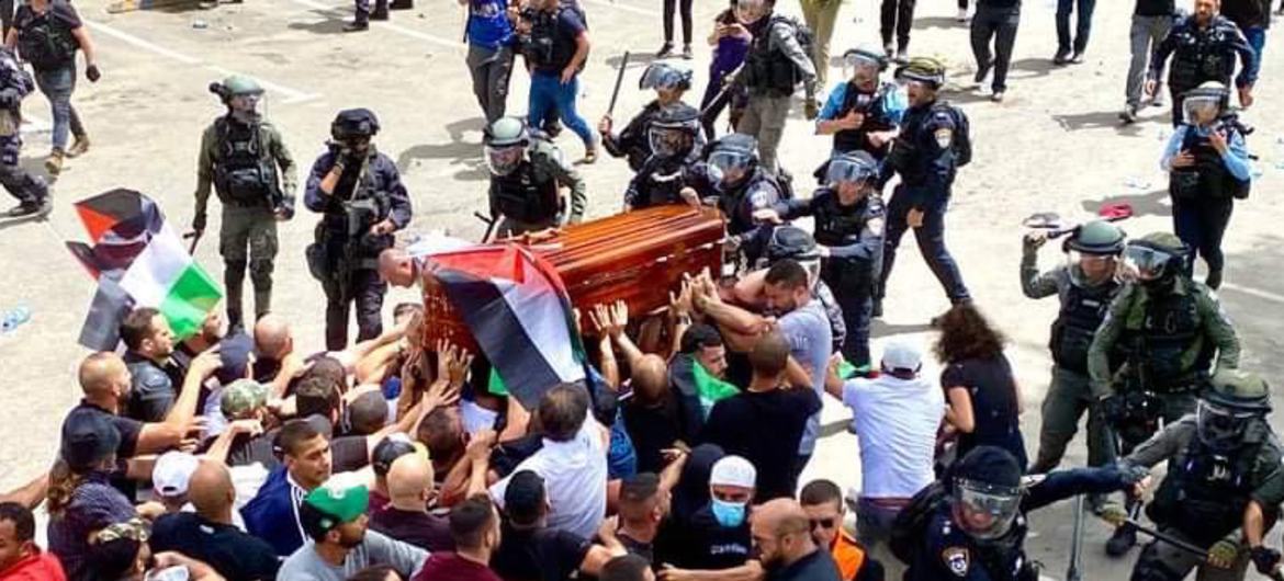 Funeral en Jerusalén de la periodista palestina Shirin Abu Akleh, asesinada por militares israelíes.