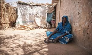 A woman who fled her home due to conflict rests at a centre for displaced people in El Fasher, Darfur. (file)