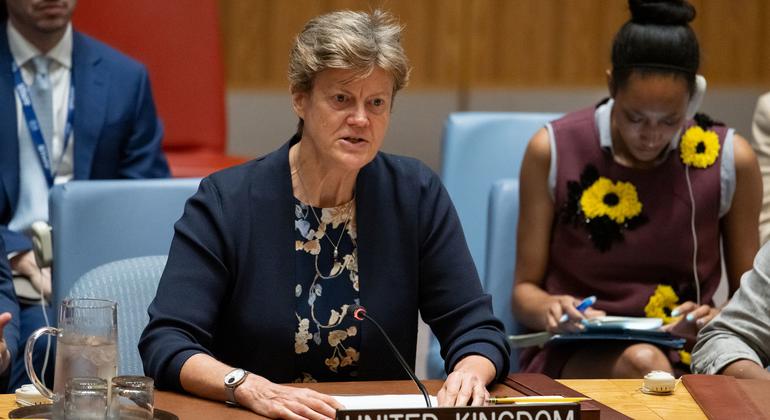 سفيرة المملكة المتحدة لدى الأمم المتحدة باربرا وودوارد، تتحدث أمام مجلس الأمن الدولي.
