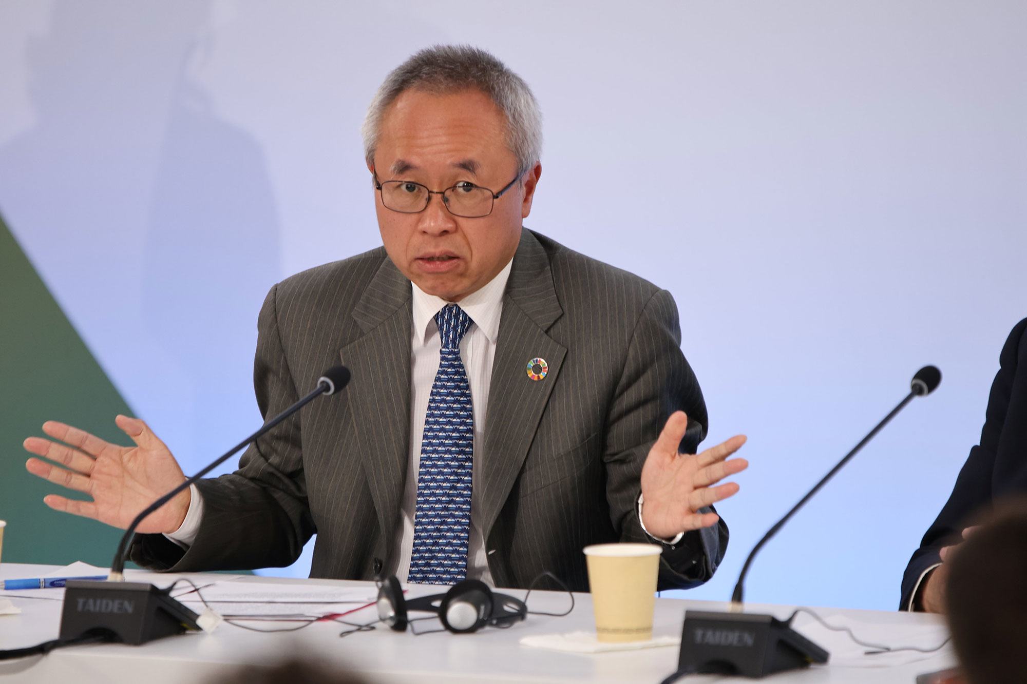 Li Junhua, the UN's Under-Secretary-General for Economic and Social Affairs and Secretary-General of UNOC3, at the closing press conference, in Nice.