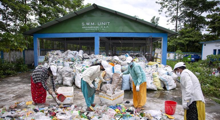 Cleaning plastic separate workers from the collected waste. Cleaning plastic separate workers from the collected waste.