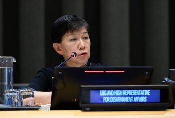 إيزومي ناكاميتسو الممثلة السامية للأمم المتحدة لشؤون نزع السلاح، تتحدث في فعالية حول إنشاء منطقة خالية من الأسلحة النووية في منطقة الشرق الأوسط.