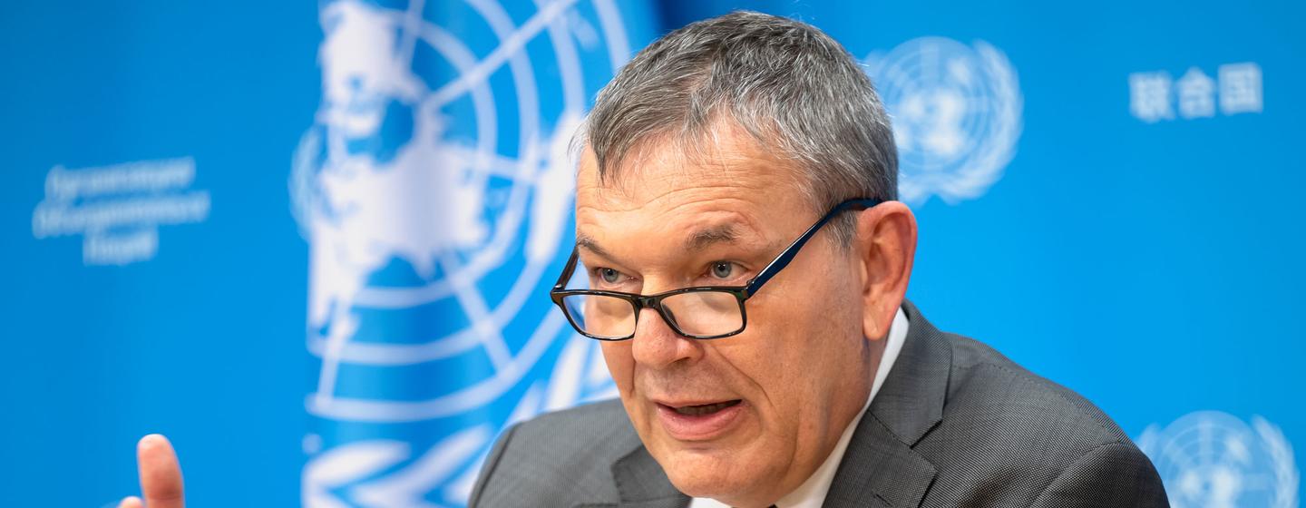 Philippe Lazzarini, Commissaire général de l'Agence des Nations Unies pour les réfugiés palestiniens, informe les journalistes sur l'UNRWA et les derniers développements à Gaza.