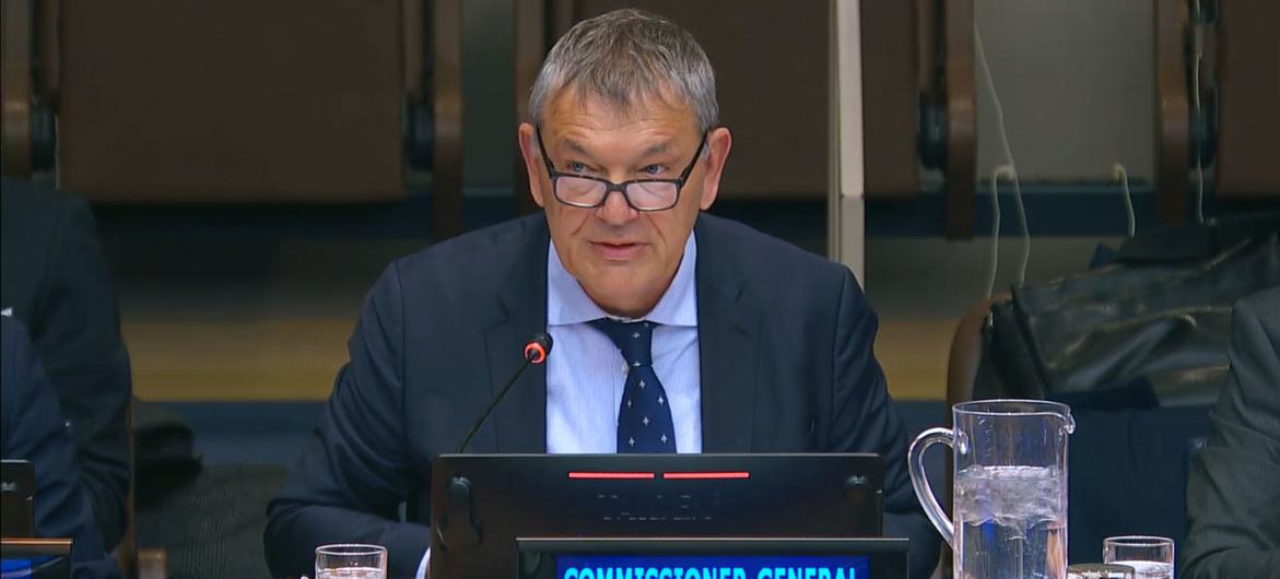 Philippe Lazzarini, Commissioner-General of the UN Relief and Works Agency for Palestine Refugees in the Near East, briefs the Fourth Committee of the General Assembly.