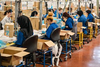 Женщины работают на фабрике по производству газированной воды в Израиле.