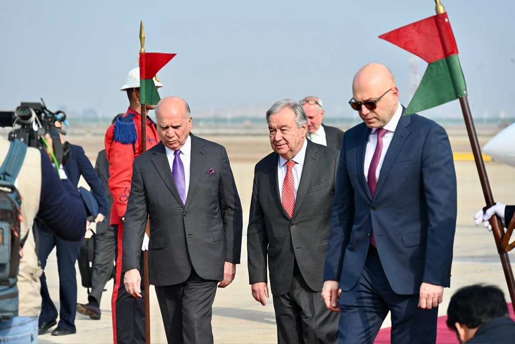 Le Secrétaire général de l'ONU, António Guterres, à son arrivée en Iraq.