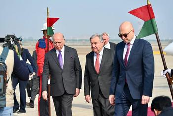 Katibu Mkuu wa UN Antonio Guterres akiwasili Iraq kwa ajili ya kufunga UNAMI