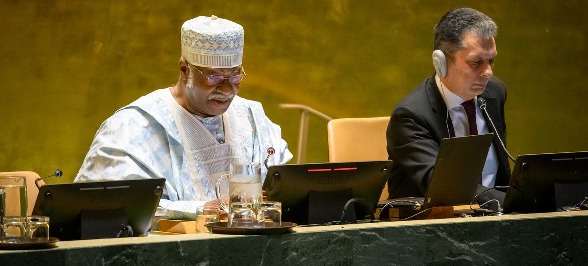 Philemon Yang (left), President of the 79th session of the General Assembly, briefs on his priorities for 2025.