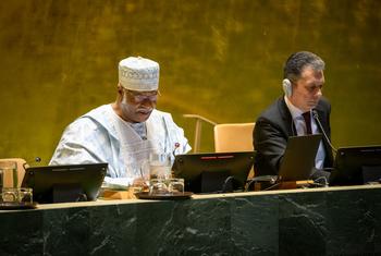 Philemon Yang (left), President of the 79th session of the General Assembly, briefs on his priorities for 2025.