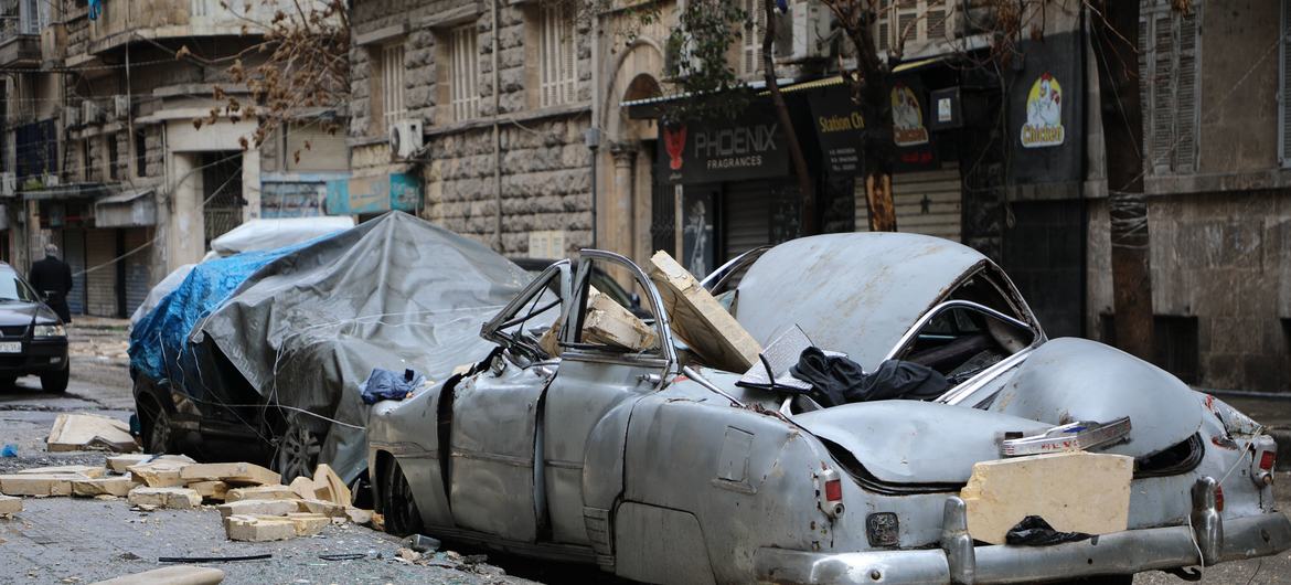 The destructive force of the earthquake is visible in the Baghdad Street neighbourhood of Aleppo, Syria.