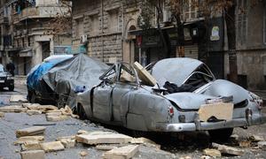 The destructive force of the earthquake is visible in the Baghdad Street neighbourhood of Aleppo, Syria.