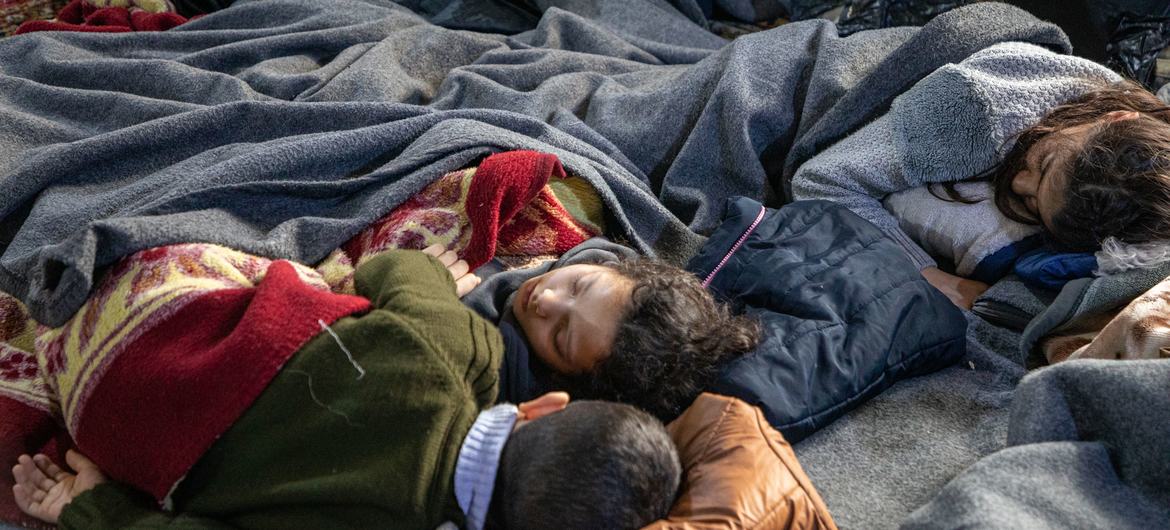 Children sleep at a mosque in the Al-Midan district of Aleppo, Syria