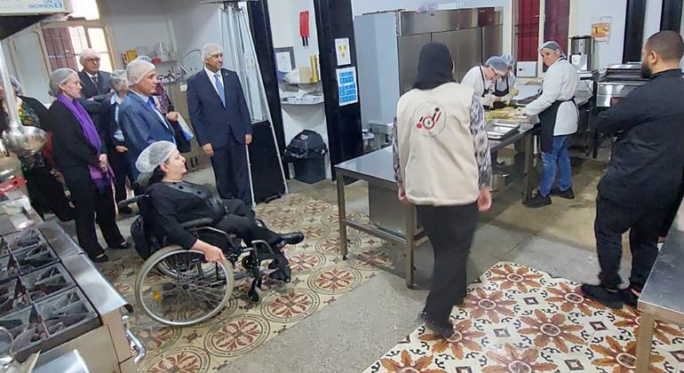 Resident Coordinators from the Arab region engaging with women  and persons with disabilities benefiting from Access Kitchen, a project supported by UN Women and UNICEF Lebanon, in Beirut, Lebanon.