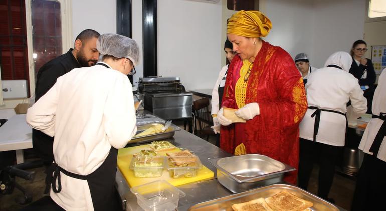 UN Deputy Secretary-General Amina Mohammed with Resident Coordinators from the Arab region engaging with women and persons with disabilities benefiting from Access Kitchen, a project supported by UN Women and UNICEF Lebanon, in Beirut, Lebanon. 