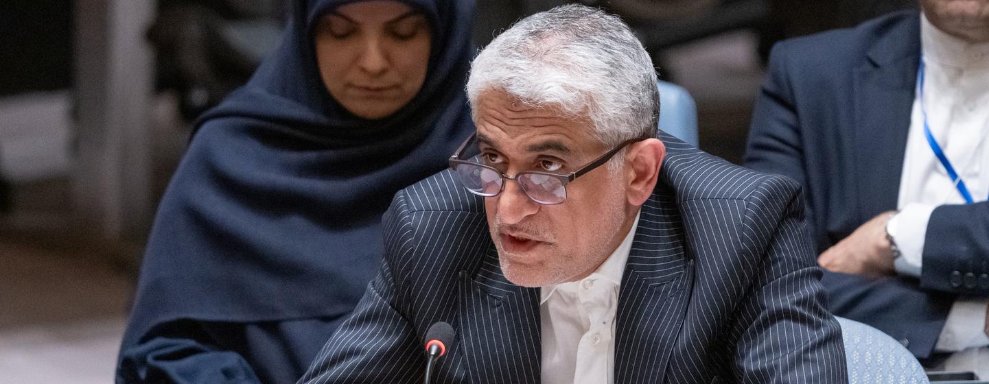 伊朗大使伊拉瓦尼在安理会发表讲话。