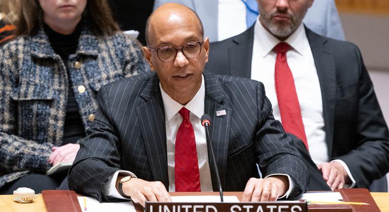 Ambassador Robert Wood of the United States spoke at a meeting of the United Nations Security Council about Iran's attacks on Israel.