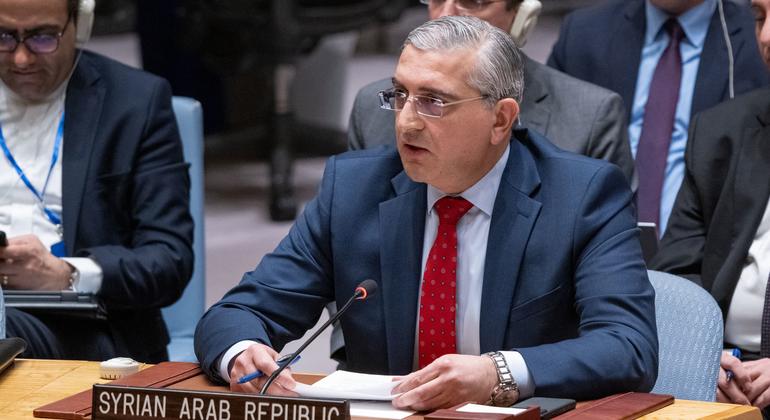 Koussay Aldahhak, Permanent Representative of the Syrian Arab Republic, addresses the Security Council meeting on on Iran's attacks on Israel.