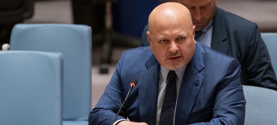 Karim Khan, Prosecutor of the International Criminal Court, briefs members of the United Nations Security Council.