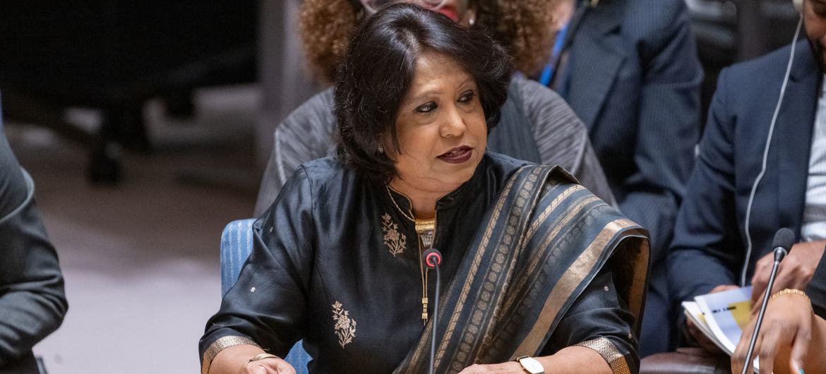 Pramila Patten, Représentante spéciale chargée de la question des violences sexuelles commises en période de conflit, informe le Conseil de sécurité lors d'une la réunion sur les femmes et la paix et la sécurité. (archives)