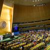 Uma vista ampla do salão da Assembleia Geral da ONU