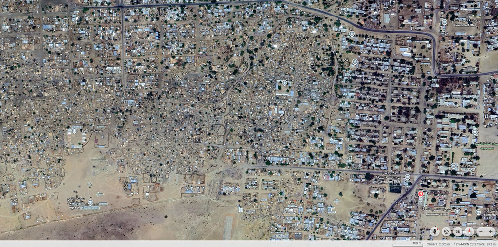 Picha ya anga kutoka google ya Zalingei mnamo tarehe 8 April 2023.