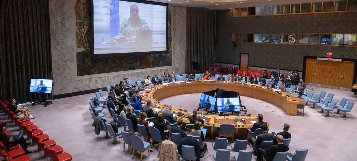 Hanna Serwaa Tetteh (on screen), Special Representative of the Secretary-General for Libya and Head of the UN Support Mission in Libya, briefs the Security Council meeting on the situation in the country. Hanna Serwaa Tetteh (on screen), Special Representative of the Secretary-General for Libya and Head of the UN Support Mission in Libya, briefs the Security Council meeting on the situation in the country.