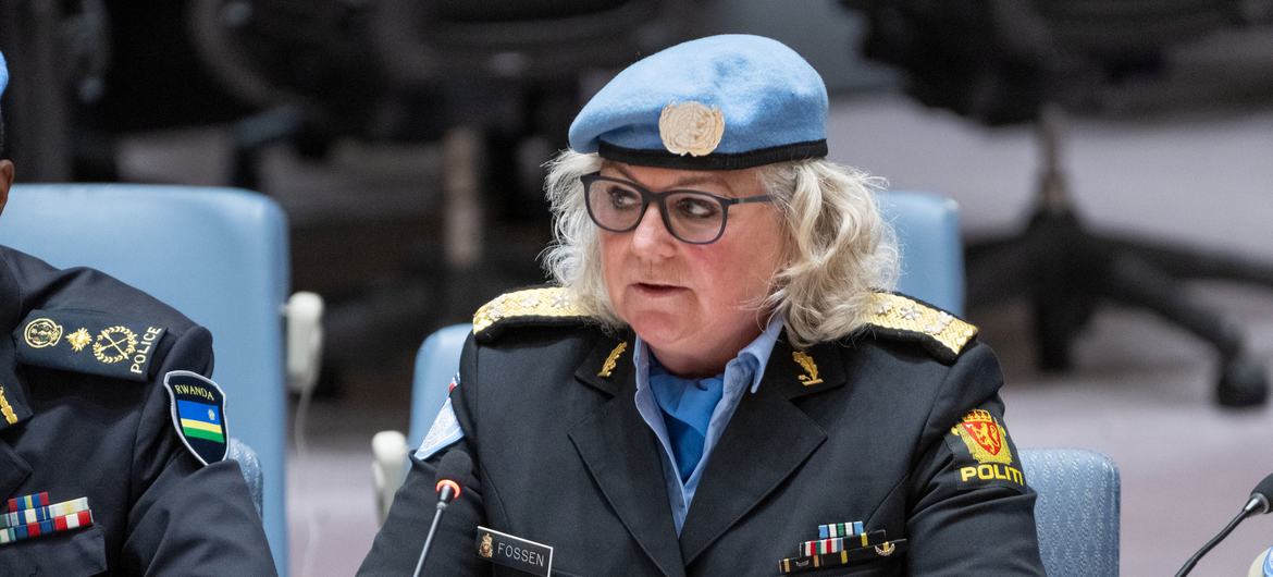 Christine Fossen, Police Commissioner at UN Mission in South Sudan (UNMISS), briefs the Security Council meeting on United Nations peacekeeping operations and Police Commissioners.