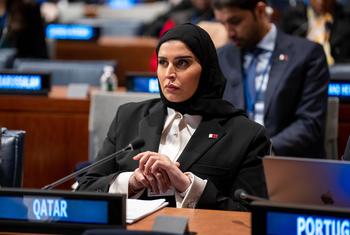 السيدة مريم بنت علي بن ناصر المسند وزيرة التنمية الاجتماعية والأسرة في دولة قطر، خلال مشاركتها في أعمال الدورة الحادية والستين للجنة الأمم المتحدة للتنمية الاجتماعية.