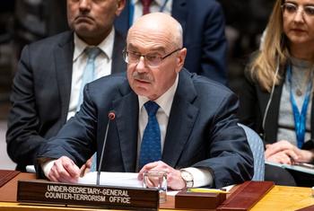 Vladimir Voronkov, UN Under-Secretary-General for Counter-Terrorism, speaks at the Security Council meeting on threats to international peace and security.