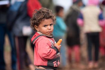 Families living in a displaced persons camp in southern Syria can barely provide food for their children. (file)