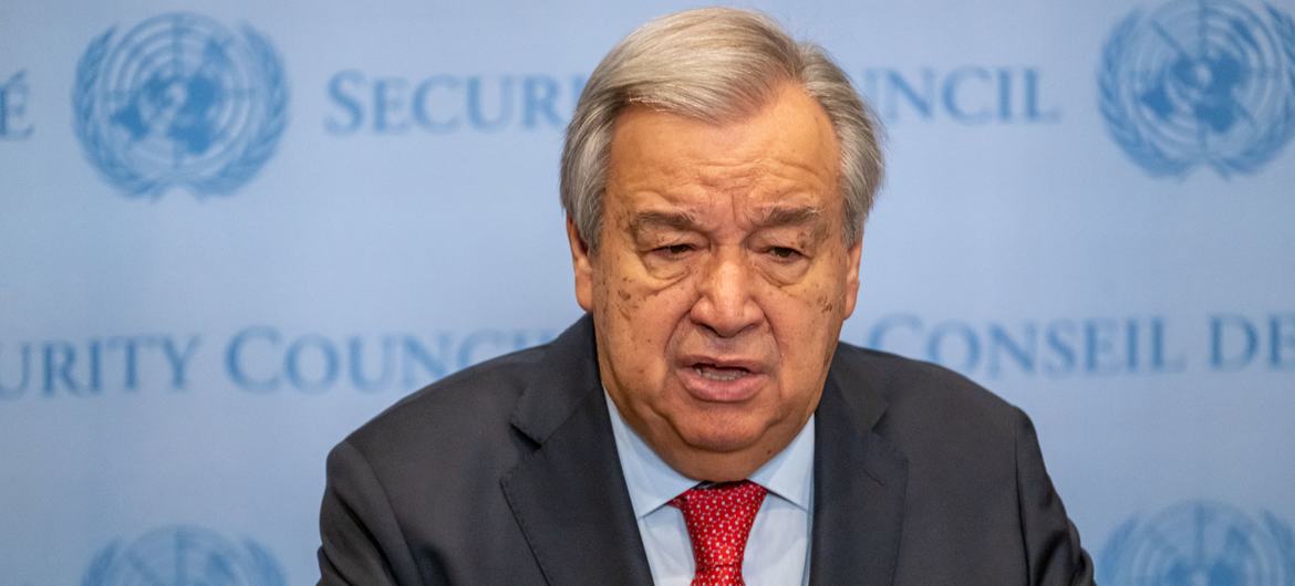 UN Secretary-General António Guterres speaking to the press at the UN Headquarters, in New York.