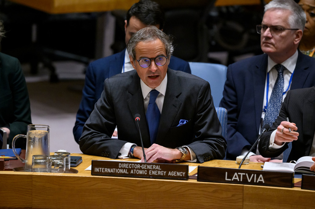 Rafael Mariano Grossi, Director General of the International Atomic Energy Agency (IAEA), briefs the UN Security Council meeting on Threats to International Peace and Security.