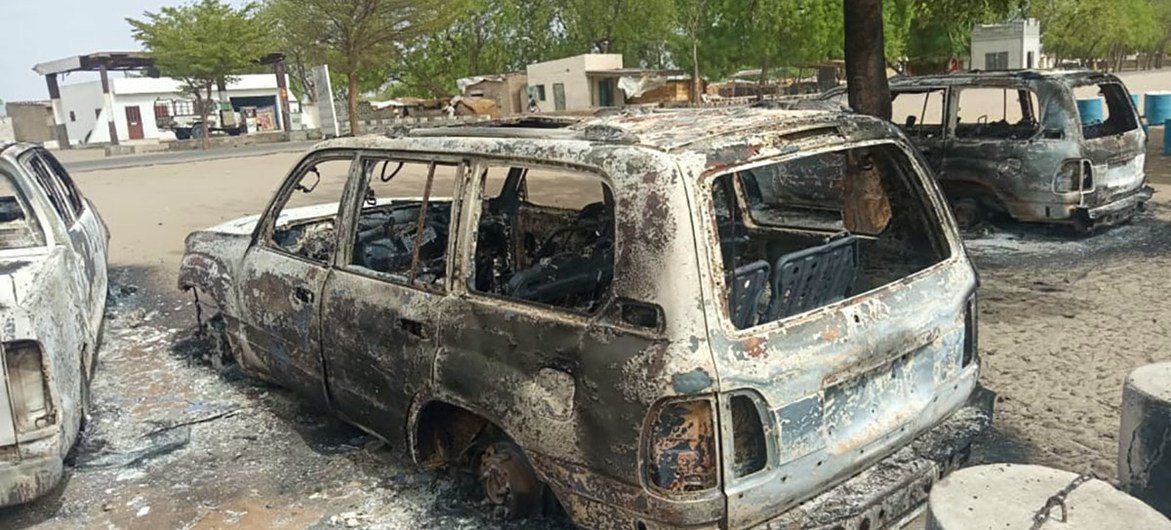 UN vehicles were destroyed when armed fighters attacked the town of Monguno in Borno state, Nigeria. (file)