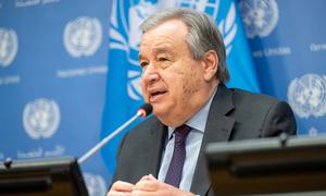 Secretary-General António Guterres briefs reporters after his meeting with Civil Society Organizations on his Climate Acceleration Agenda.