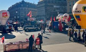 On February 7th 2023, Protestors are assembling in front of Paris Opera to mobilize another round of manifestations against pension reform in France. 