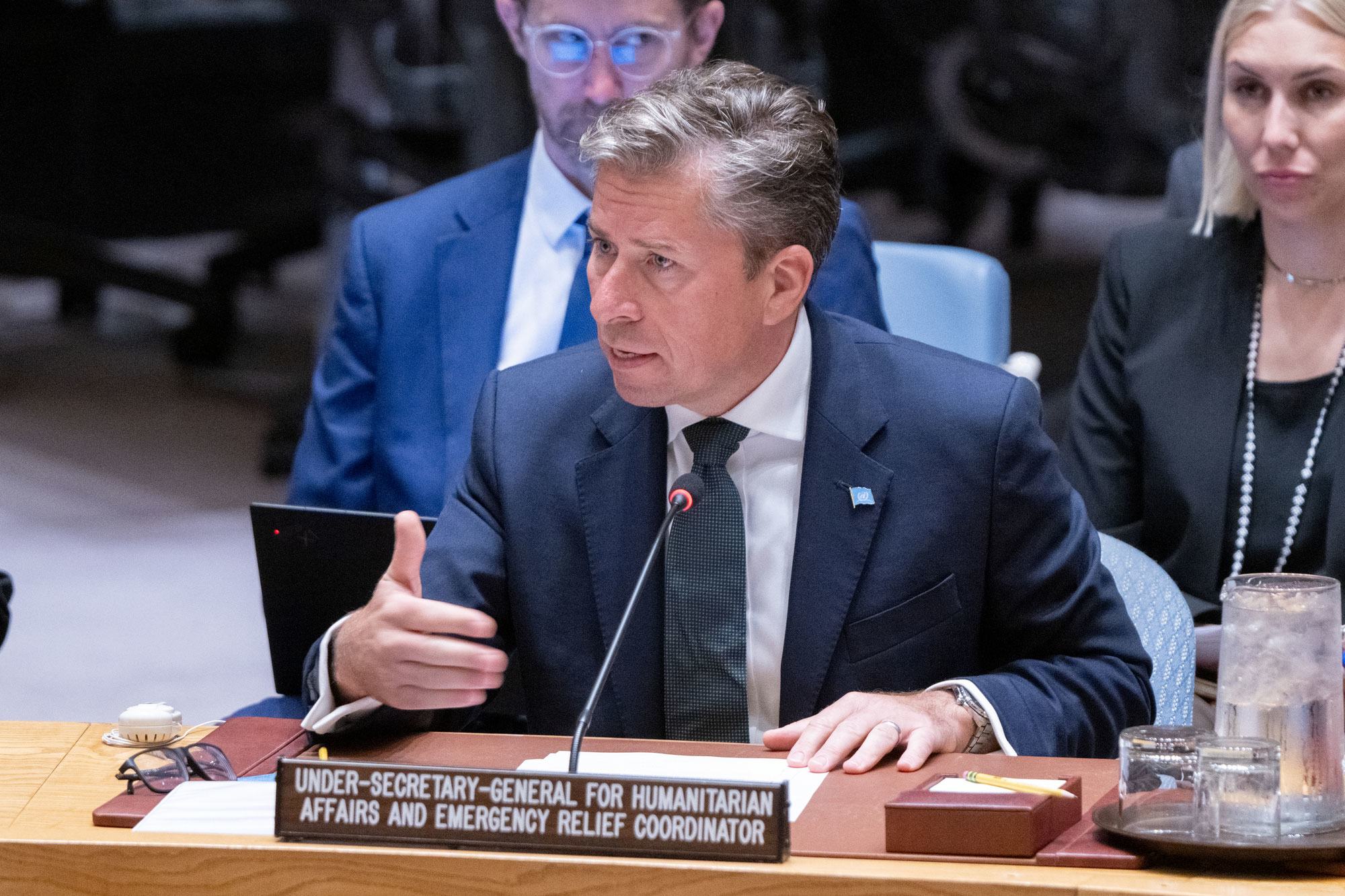 Tom Fletcher, UN Emergency Relief Coordinator, briefs the Security Council on the situation in Yemen.