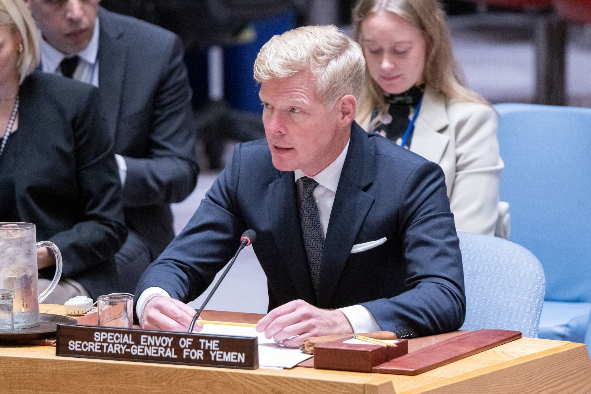 Hans Grundberg, UN Special Envoy for Yemen, briefs the Security Council on the situation in Yemen.