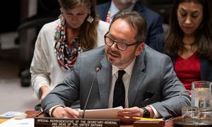 Carlos Ruiz Massieu, Special Representative of the Secretary-General and Head of the UN Verification Mission in Colombia, briefs the Security Council meeting on the mission.