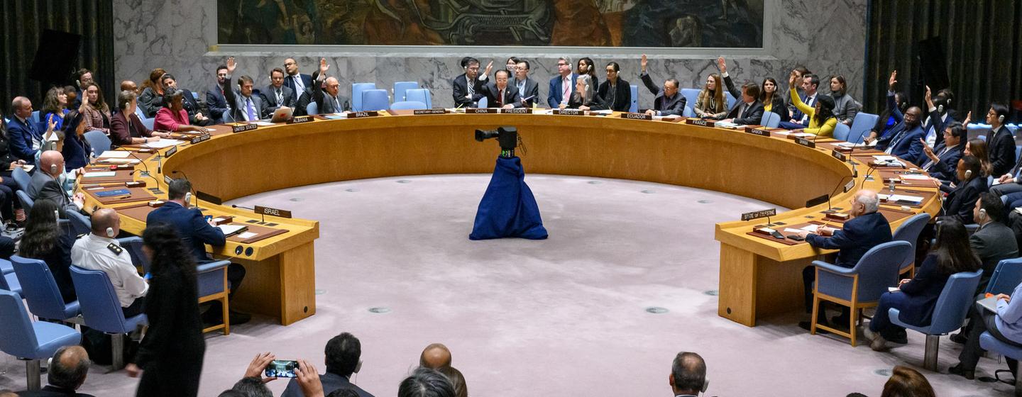 Security Council adopts a resolution calling for urgent humanitarian pauses and corridors throughout Gaza Strip.