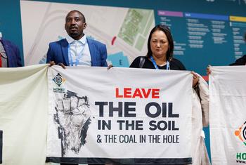 Activists protest against fossil fuels at COP29 in Baku, Azerbaijan.