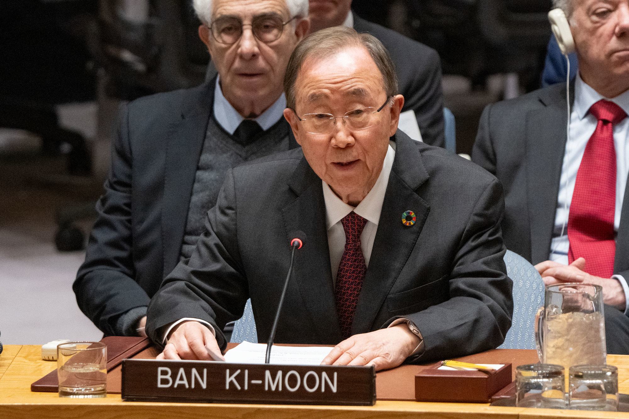 L'ancien secrétaire général de l'ONU, Ban Ki-moon, s'est exprimé lors d'une réunion du Conseil de sécurité sur la paix et la sécurité internationales.