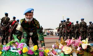A solemn ceremony was organized in Abyei today in honour of six Bangladeshi peacekeepers killed in action following a drone attack at UNISFA logistics base in Kadugli, South Kordofan.