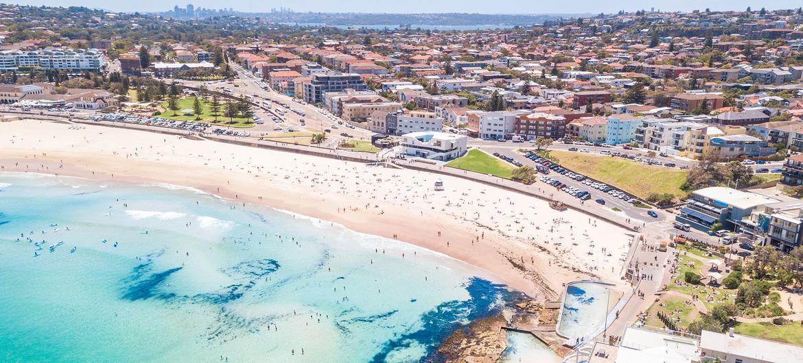 Bondi Beach, located in the Eastern Suburbs of Sydney, Australia.