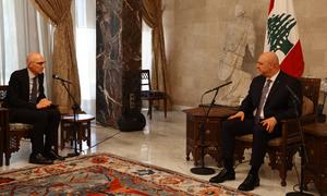 The UN High Commissioner for Human Rights, Volker Türk (left) meets President Joseph Aoun of Lebanon.