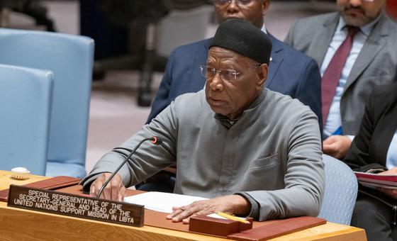 Abdoulaye Bathily, Special Representative of the Secretary-General for Libya and Head of the UN Support Mission in Libya, briefs the Security Council meeting on the situation in the country.