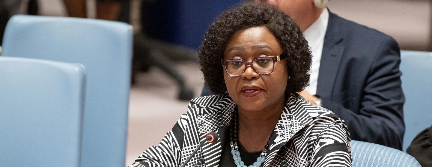 Martha Ama Akyaa Pobee, sous-secrétaire générale pour l'Afrique, informe le Conseil de sécurité de ONU sur la paix et la sécurité en Afrique.