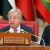 O secretário-geral da ONU, António Guterres, discursa na Cúpula da Liga dos Estados Árabes em Manama, no Bahrein