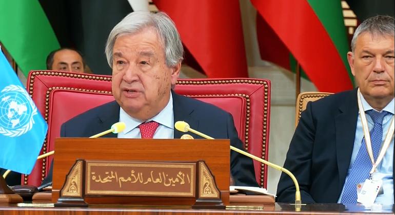 UN Secretary-General António Guterres delivers remarks at the Summit of the League of Arab States in Manama-Bahrain.