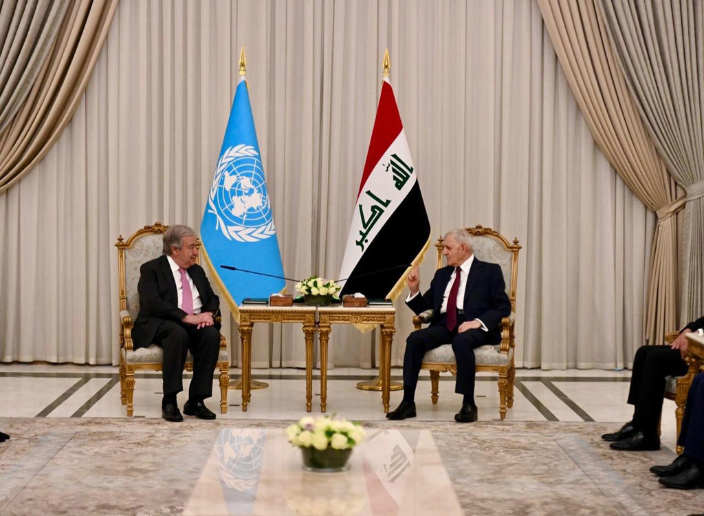 الأمين العام الأمم المتحدة أنطونيو غوتيريش يلتقي بالرئيس العراقي عبد اللطيف رشيد في بغداد.